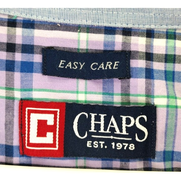 CHAPS Mens Plaid Short Sleeve Button Down Shirt Cotton Polyester Blend Size L - Picture 3 of 15